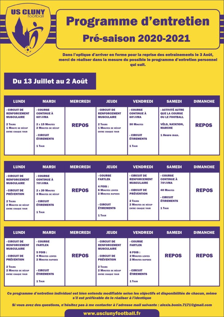 Préparation Physique : Le Programme De L’été – US Cluny Football – Site ...